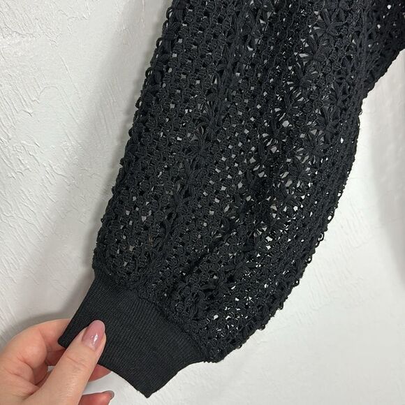 See And Be Seen Round Neck Striped Top With Crochet Sleeves Size S - Picture 3 of 9